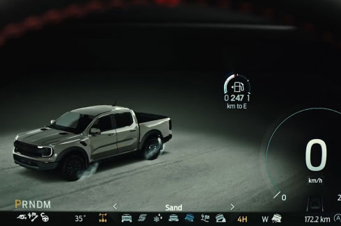 Painel mostrando os modos de condução do Ranger Raptor